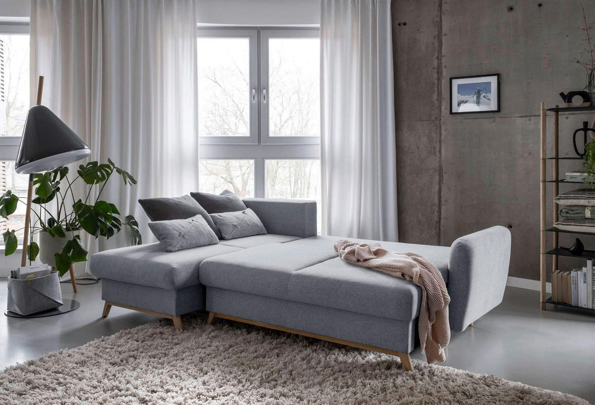 KUTNA GARNITURA tekstil  svijetlo siva   - prirodne boje/svijetlo siva, tekstil/drvo (157/235cm) - MID.YOU