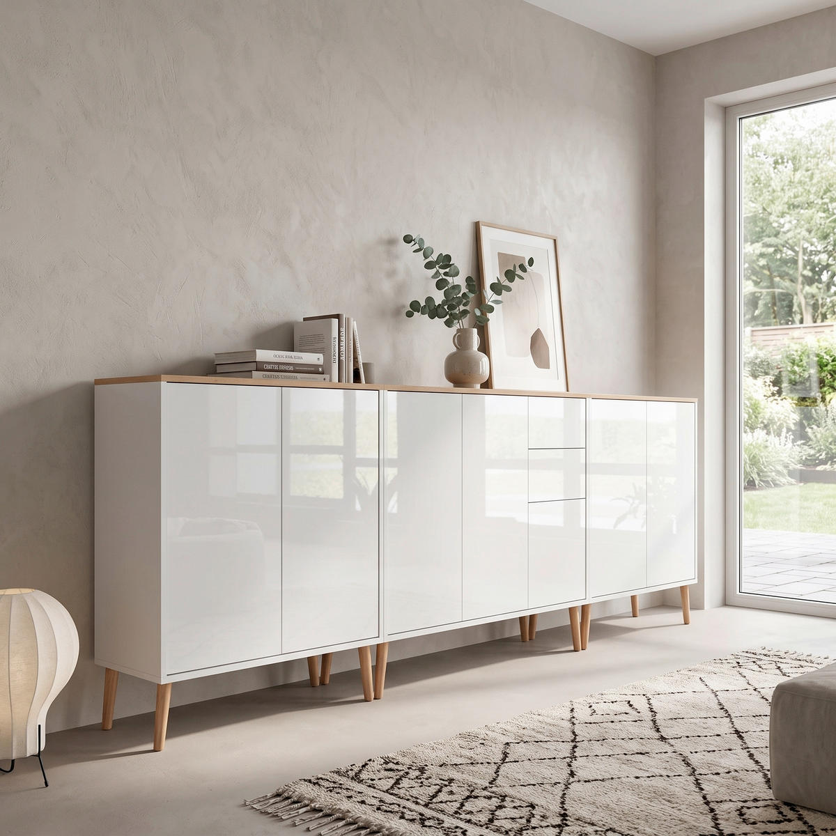 SIDEBOARD   - Weiß Hochglanz/Eiche Artisan, MODERN, Holz/Holzwerkstoff (263,5/86/33cm) - MID.YOU