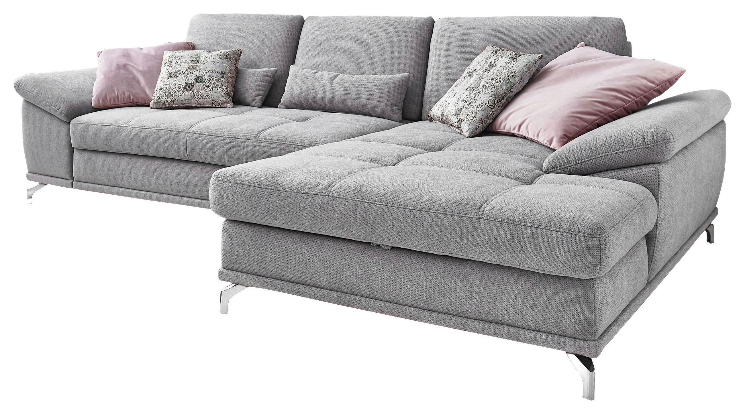 ECKSOFA in Flachgewebe Silberfarben  - Silberfarben, Konventionell, Textil/Metall (301/176cm) - Sit & More