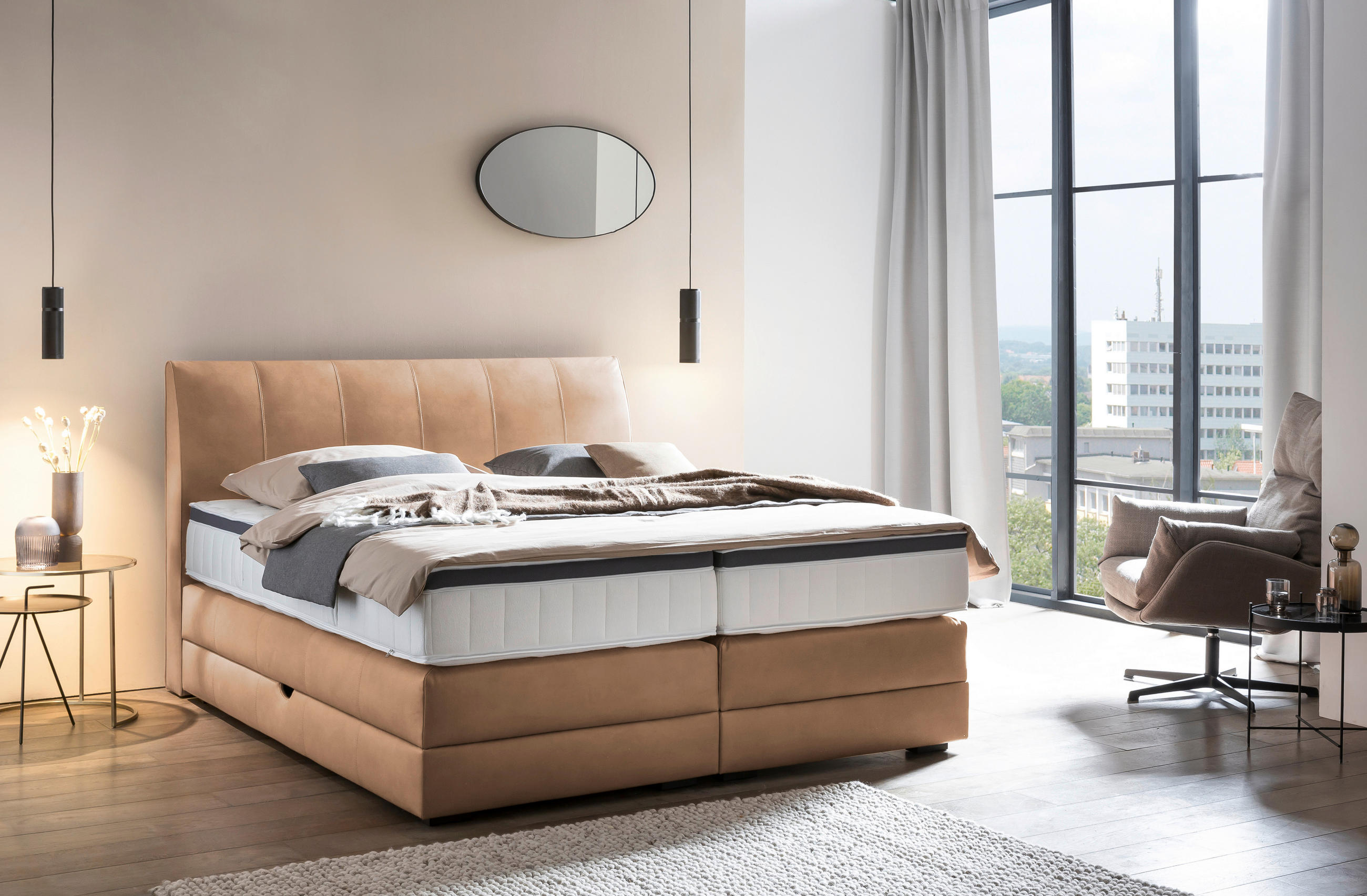 BOXSPRINGBETT 200/200 cm  in Haselnussfarben  - Wengefarben/Haselnussfarben, Konventionell, Holz/Textil (200/200cm) - Novel