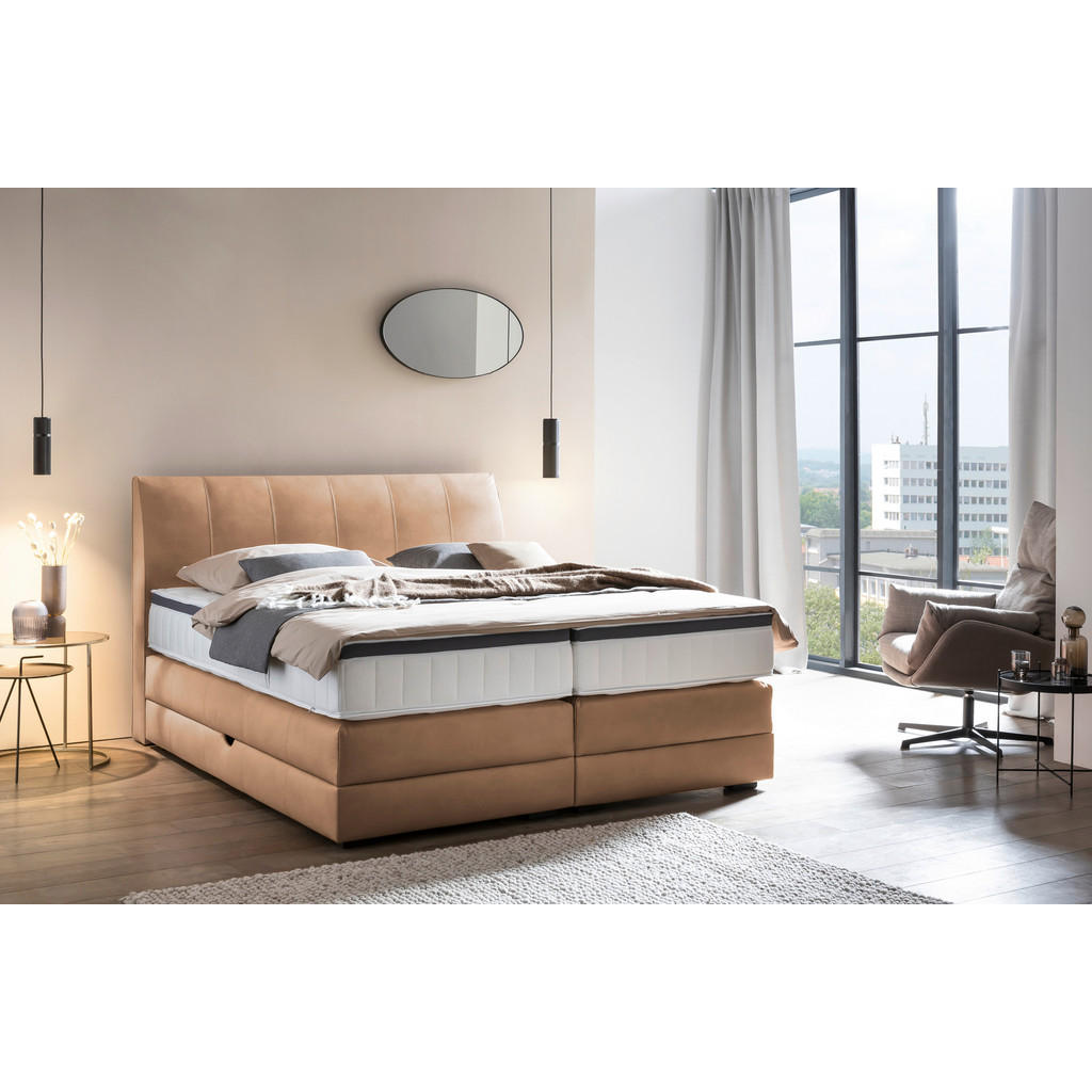 Thumbnail - Novel Boxspringbett, Haselnuss, Textil, Wenge, H2, 7-Zonen, Höhe ca. 27 cm, 180x200 cm, Bettkasten, gepolstertes Kopftei...