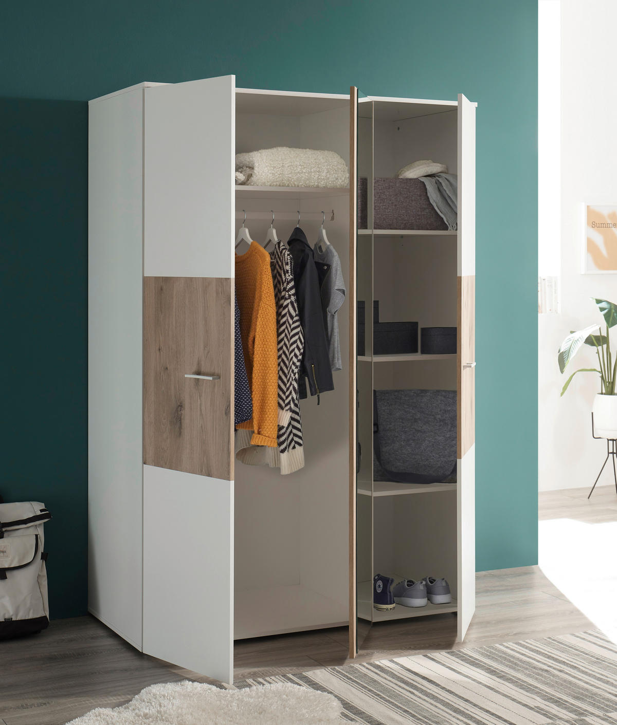 KLEIDERSCHRANK 135/195/60 cm 3-türig Weiß, Eichefarben  - Eichefarben/Weiß, KONVENTIONELL, Holzwerkstoff/Kunststoff (135/195/60cm) - MID.YOU