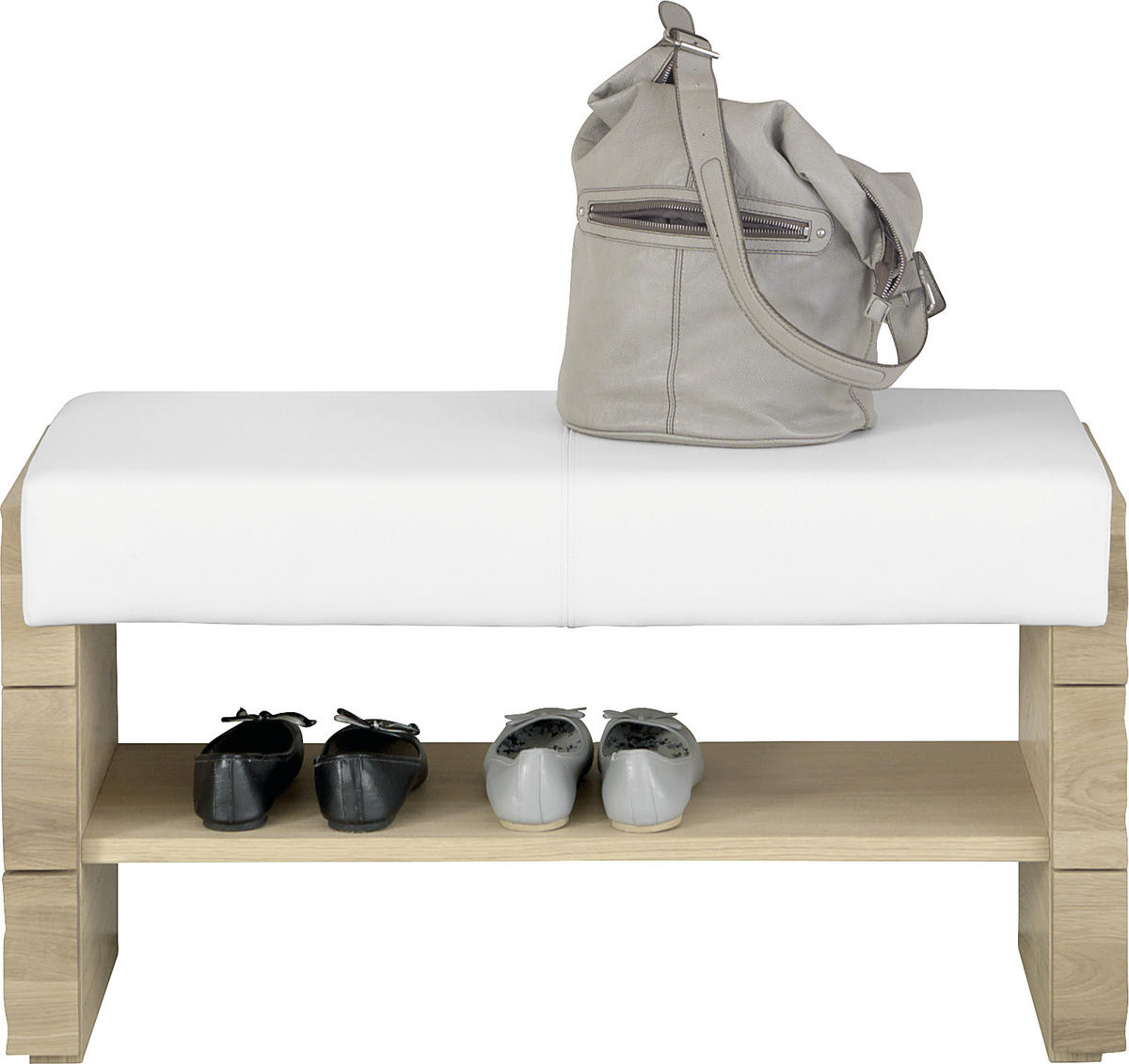 GARDEROBENBANK  in 91/49/38 cm  - Eichefarben/Weiß, Design, Leder/Holz (91/49/38cm) - Voglauer