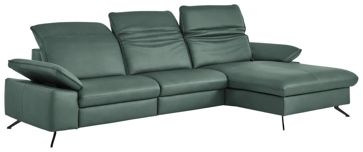 ECKSOFA  Echtleder Opal  - Opal/Schwarz, Design, Leder/Metall (307/169cm) - Beldomo Premium