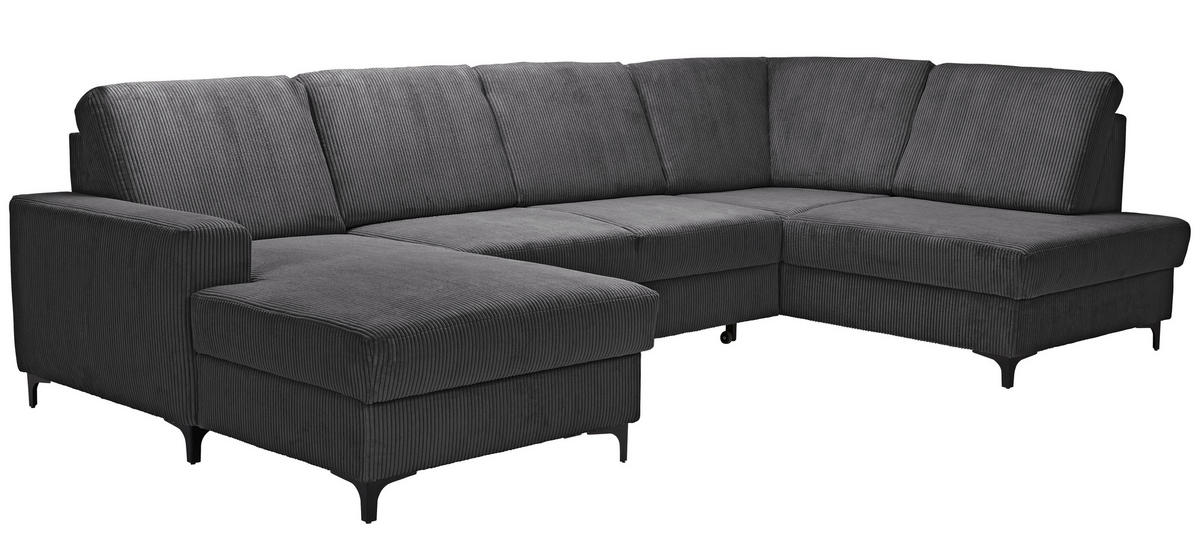 WOHNLANDSCHAFT in Cord Dunkelgrau  - Dunkelgrau/Schwarz, Konventionell, Textil/Metall (167/317/185cm) - Stylife