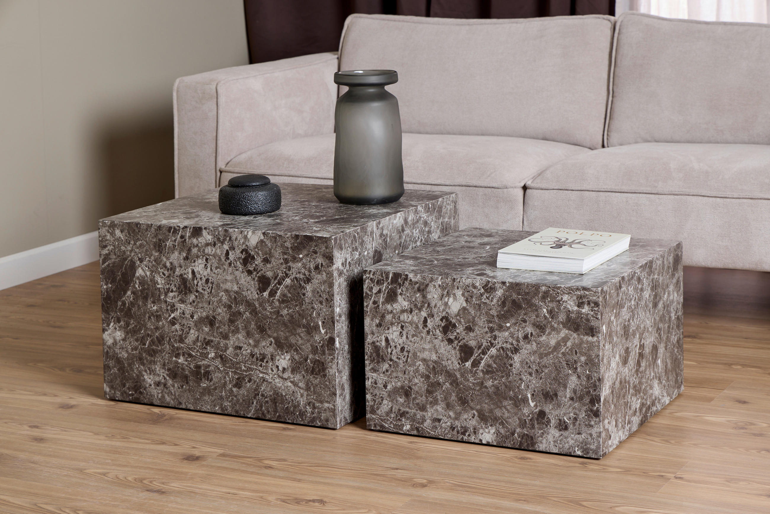 COUCHTISCHSET quadratisch Hellbraun, Greige  - Hellbraun/Greige, Design, Holzwerkstoff (50-58/50-58/33-40cm)