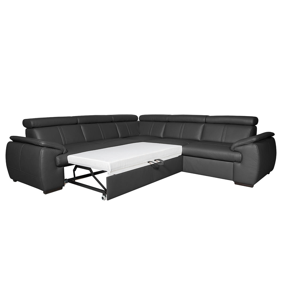 ECKSOFA Schwarz Echtleder  - Schwarz, Design, Leder/Holz (265/265cm) - Livetastic