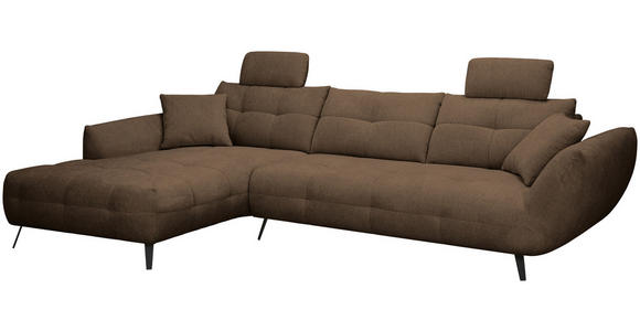 ECKSOFA Terracotta Chenille Armlehnenkissen, Rücken echt, Sitztiefenverstellung  - Terracotta/Schwarz, KONVENTIONELL, Textil/Metall (215/313cm) - Hom`in