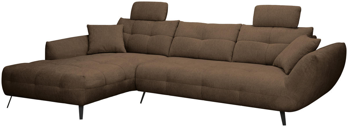 ECKSOFA Terracotta Chenille Armlehnenkissen, Rücken echt, Sitztiefenverstellung  - Terracotta/Schwarz, KONVENTIONELL, Textil/Metall (215/313cm) - Hom`in
