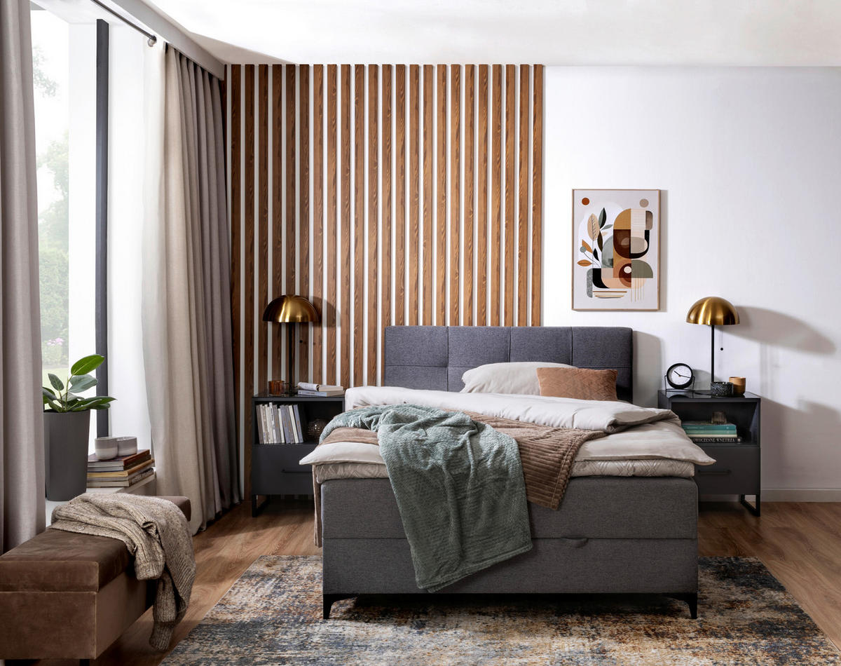 POLSTERBETT Bettkasten, Topper 120/200 cm  in Grau  - Schwarz/Grau, MODERN, Textil/Metall (120/200cm) - MID.YOU
