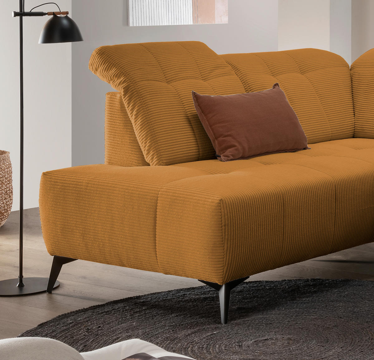WOHNLANDSCHAFT SANO Goldfarben Cord  - Goldfarben/Schwarz, MODERN, Textil/Metall (200/337/180cm) - Livetastic