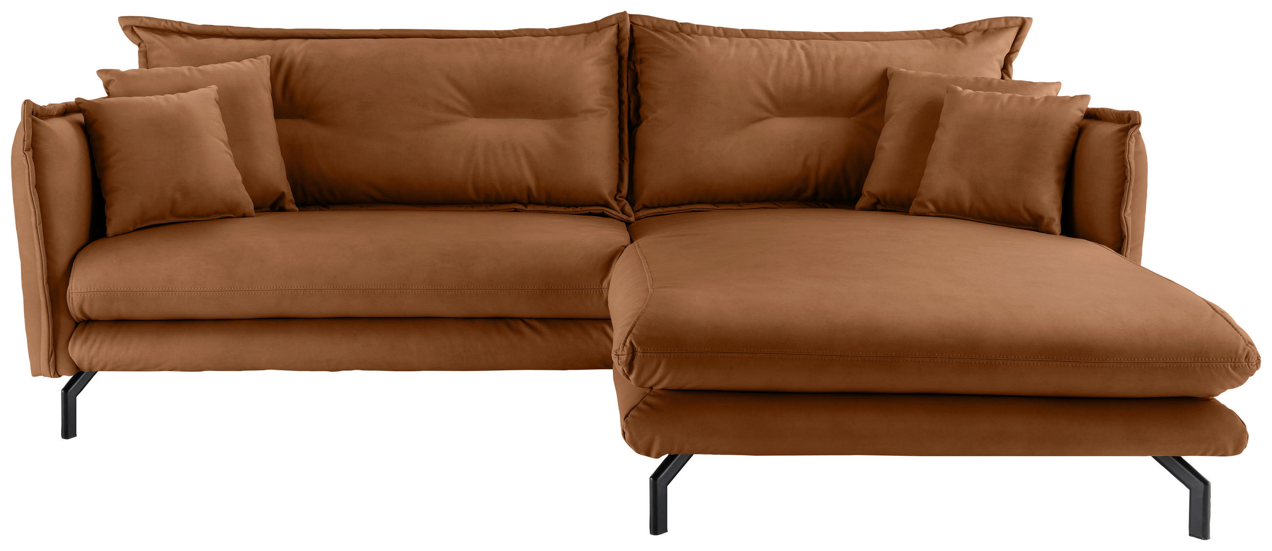 ECKSOFA Cognac Lederlook  - Cognac/Schwarz, MODERN, Textil/Metall (255/180cm) - Livetastic