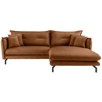ECKSOFA Cognac Lederlook  - Cognac/Schwarz, MODERN, Textil/Metall (255/180cm) - Livetastic