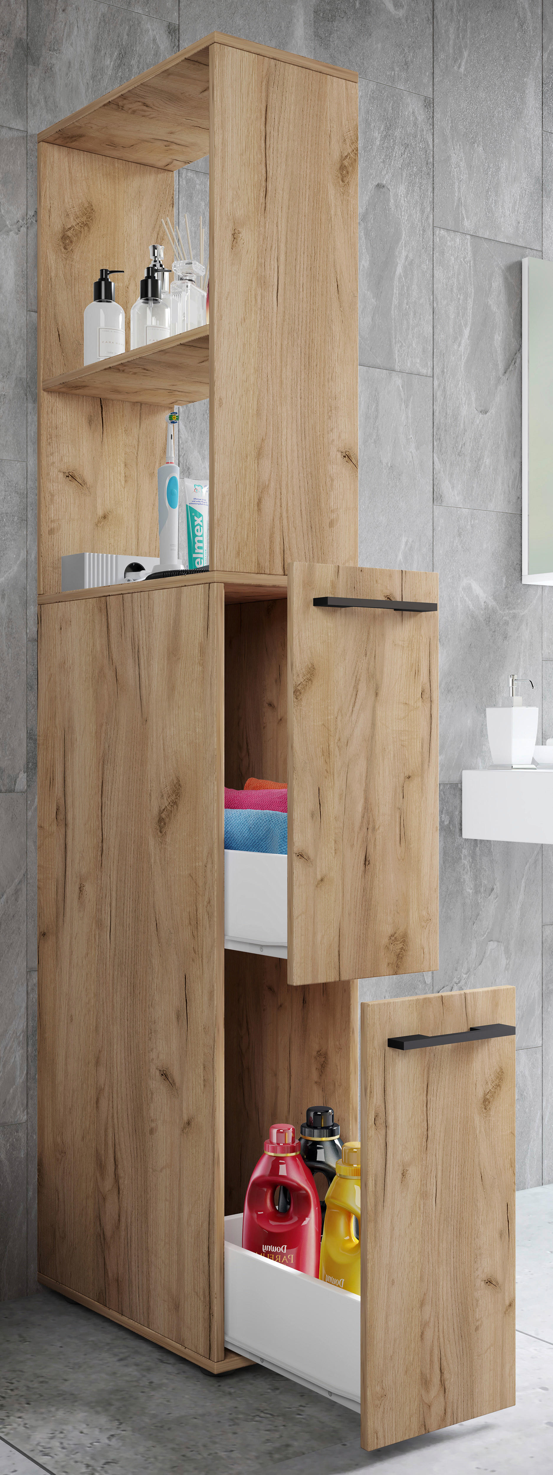 HOCHSCHRANK 25/183/50 cm  - Honigeiche/Anthrazit, Modern, Holzwerkstoff/Kunststoff (25/183/50cm) - MID.YOU