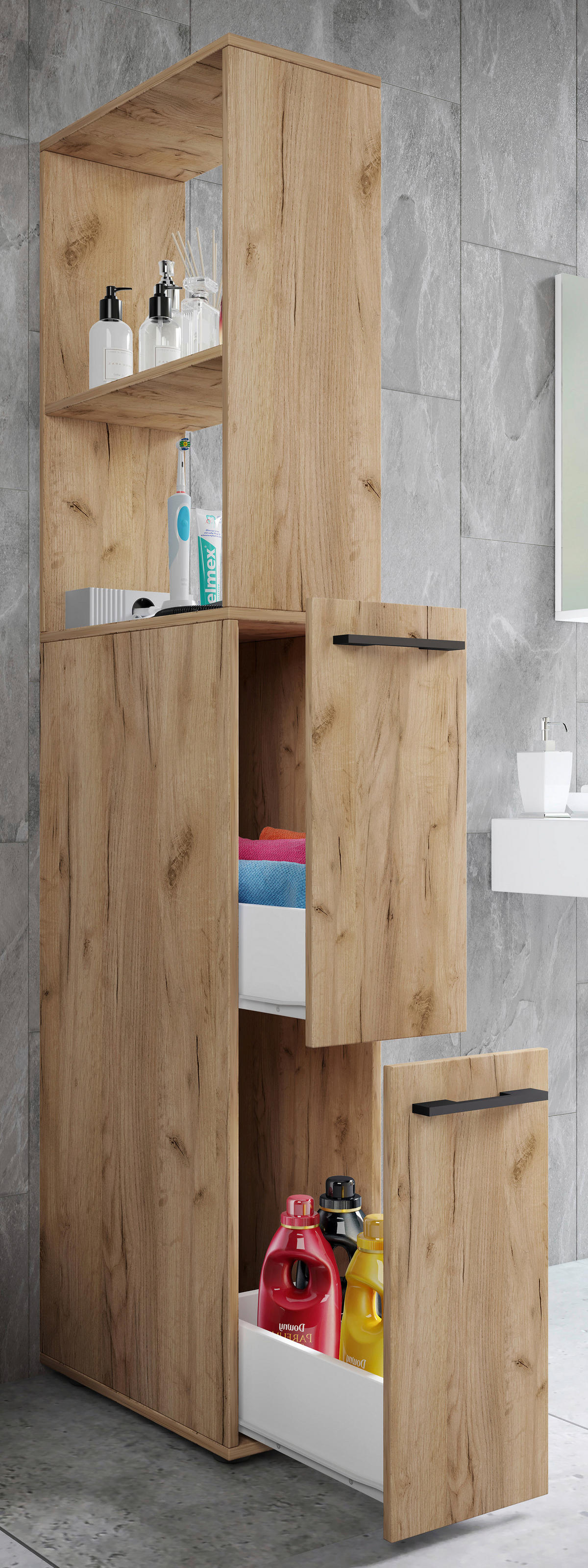 HOCHSCHRANK 25/183/50 cm  - Honigeiche/Anthrazit, Modern, Holzwerkstoff/Kunststoff (25/183/50cm) - MID.YOU