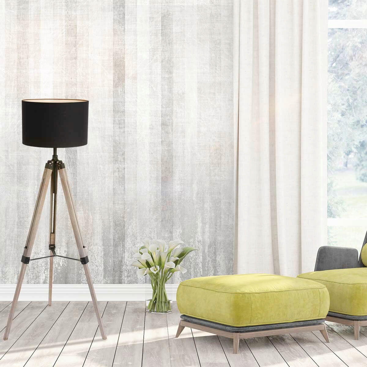 STEHLEUCHTE - Eiche grau/Schwarz, Trend, Naturmaterialien/Holz (75/125-165/75cm)