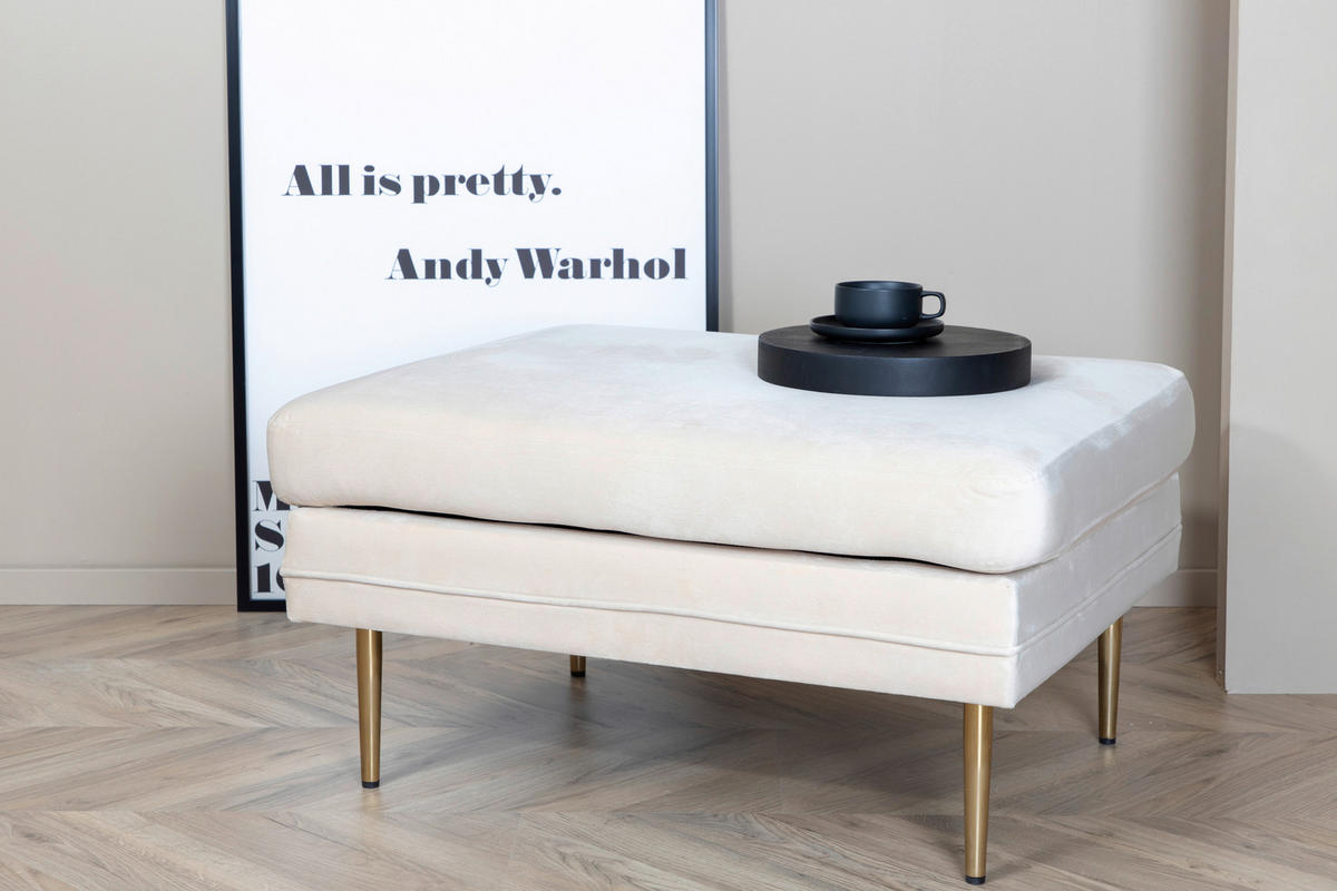 HOCKER in Metall, Textil, Kunststoff Goldfarben, Beige  - Beige/Goldfarben, Design, Kunststoff/Textil (90/49/70cm) - Livetastic