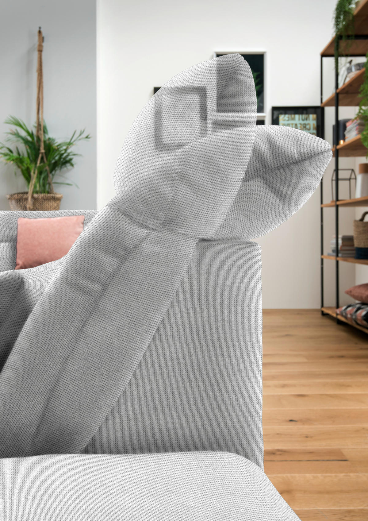 WOHNLANDSCHAFT in Mikrofaser Hellgrau  - Chromfarben/Hellgrau, Design, Kunststoff/Textil (211/350/204cm) - Xora