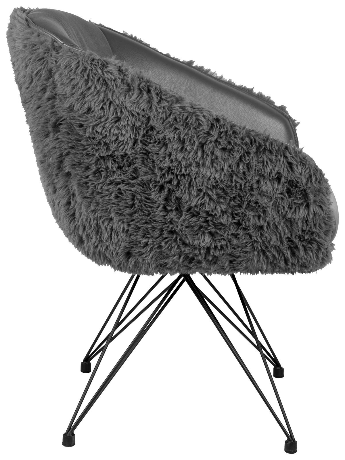 ARMLEHNSTUHL  in Eisen Hochflor Echtleder pigmentiert  - Anthrazit/Schwarz, Design, Leder/Holz (59,5/83,5/63,5cm) - Emilio Belluti