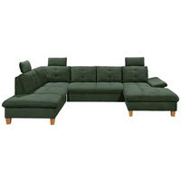 WOHNLANDSCHAFT Dunkelgrün Cord  - Dunkelgrün/Eichefarben, KONVENTIONELL, Holz/Textil (220/324/170cm) - MID.YOU
