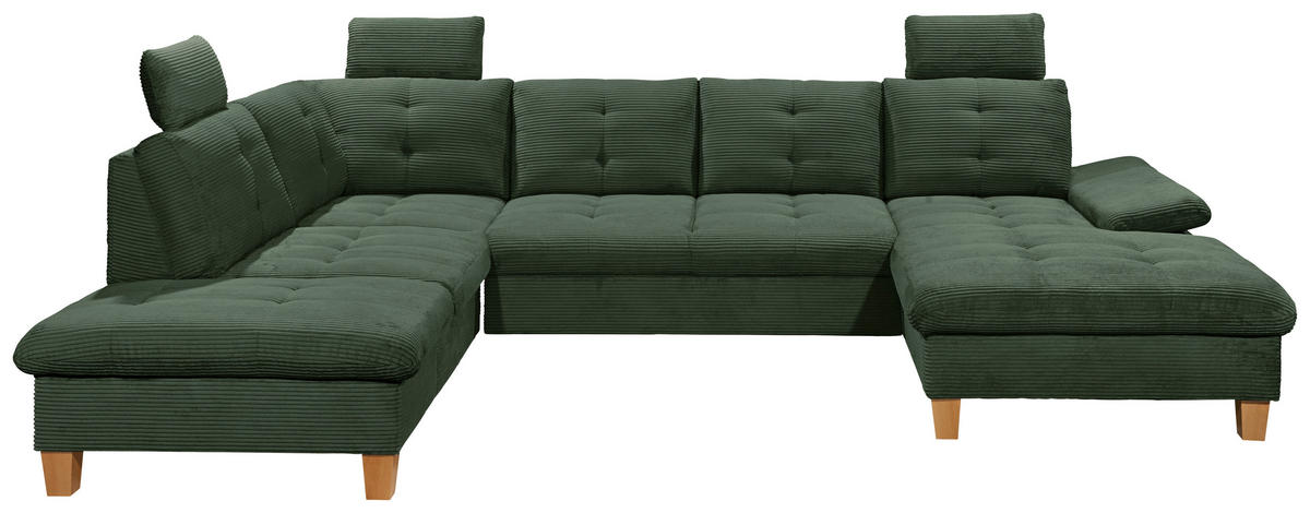 WOHNLANDSCHAFT Dunkelgrün Cord  - Dunkelgrün/Eichefarben, KONVENTIONELL, Holz/Textil (220/324/170cm) - MID.YOU