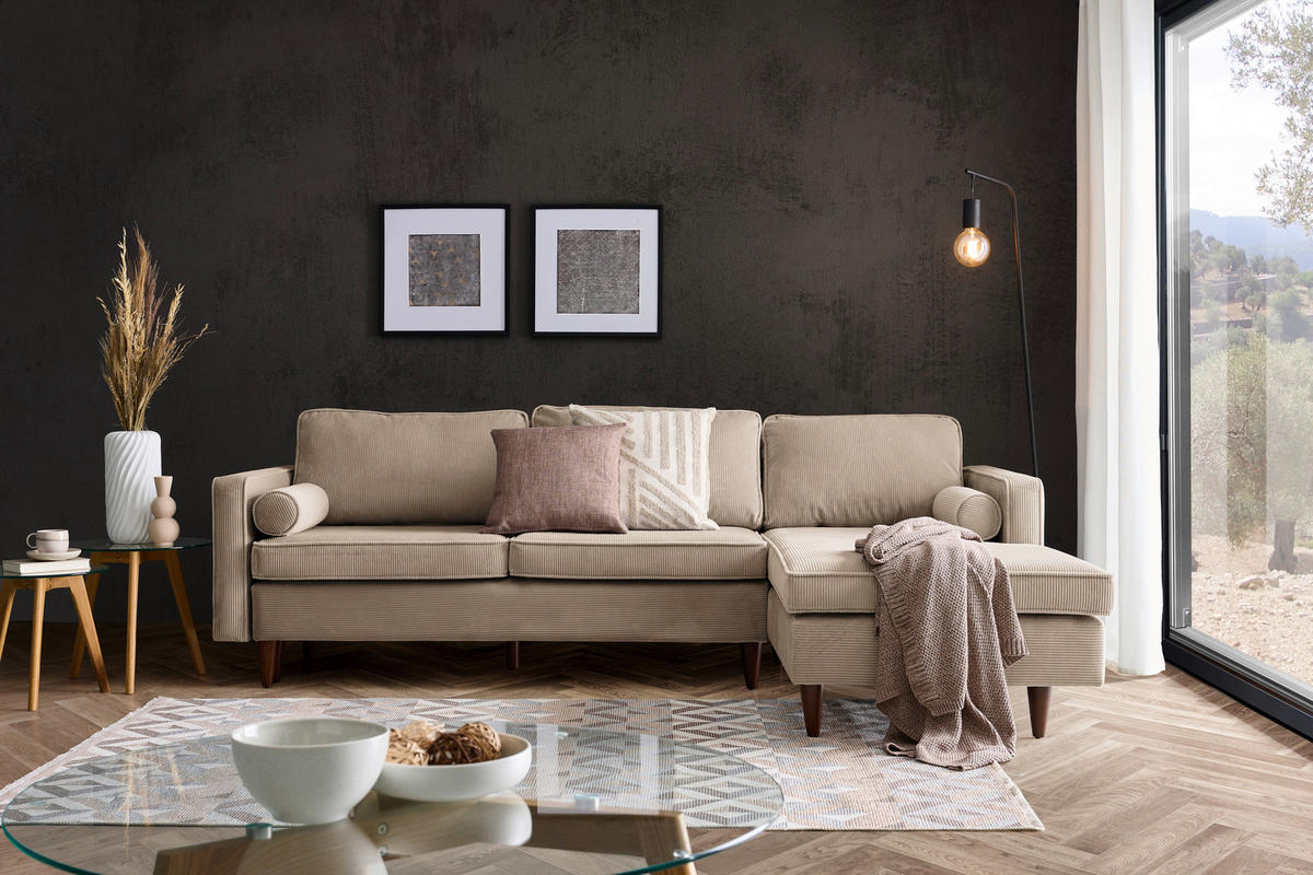 ECKSOFA  in Cord Hellbraun  261/178 cm  - Hellbraun/Eichefarben, MODERN, Holz/Textil (261/178cm) - Carryhome