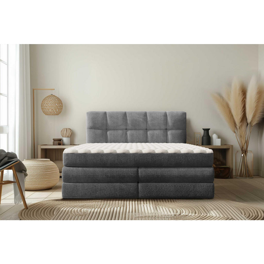 Thumbnail - Esposa Boxspringbett, Grau, Textil, H2 + H3, Höhe ca. 19 cm, 140x200 cm, Stoffauswahl, Wendematratze mit unterschiedlich...