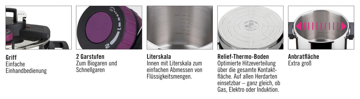 SCHNELLKOCHTOPF  EASY CLICK 6 l 22 cm  - Edelstahlfarben, Basics, Metall (22cm) - GSW
