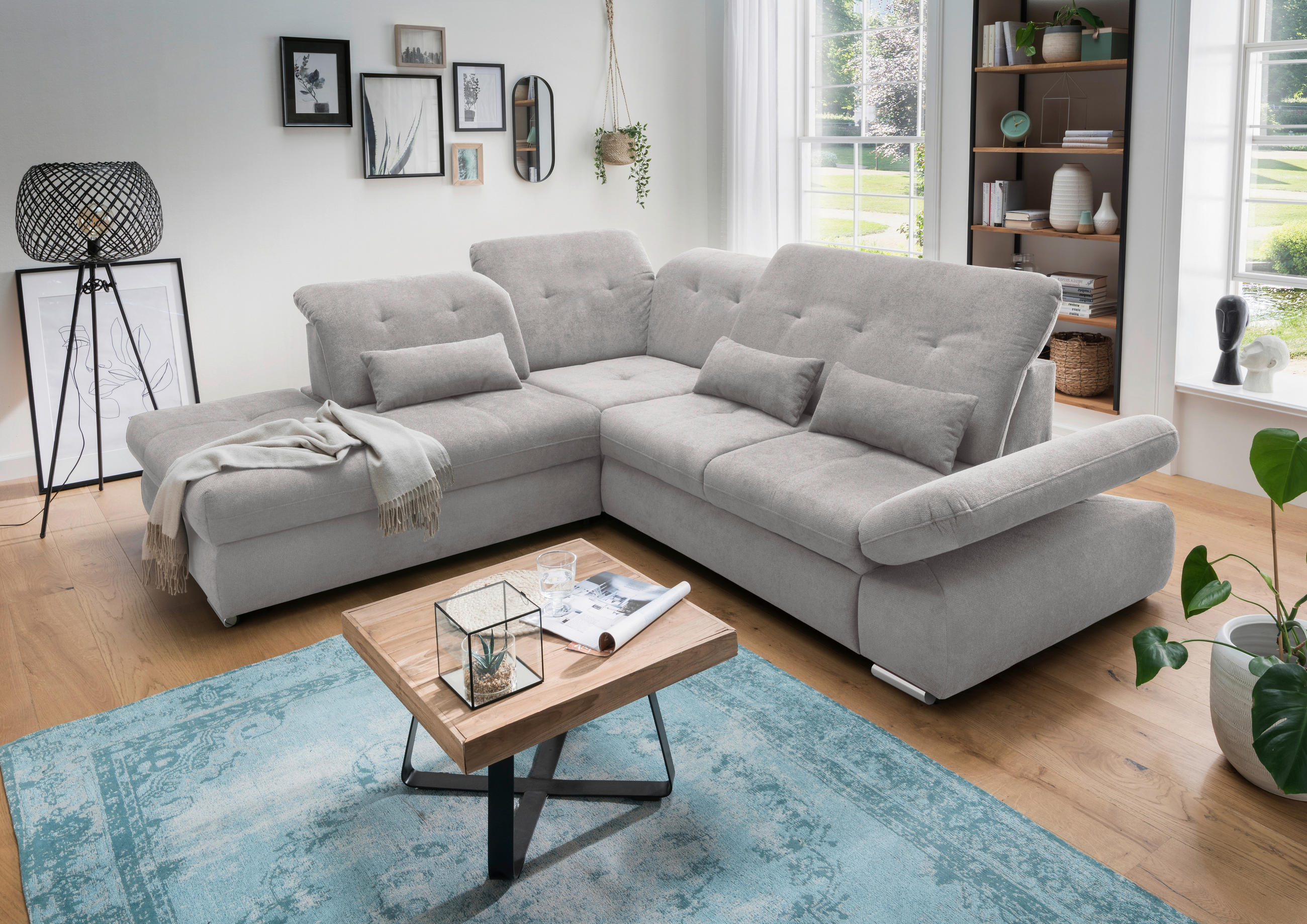 ECKSOFA in Chenille Grau - Chromfarben/Grau, Modern, Textil/Metall (254/280cm) - Livetastic