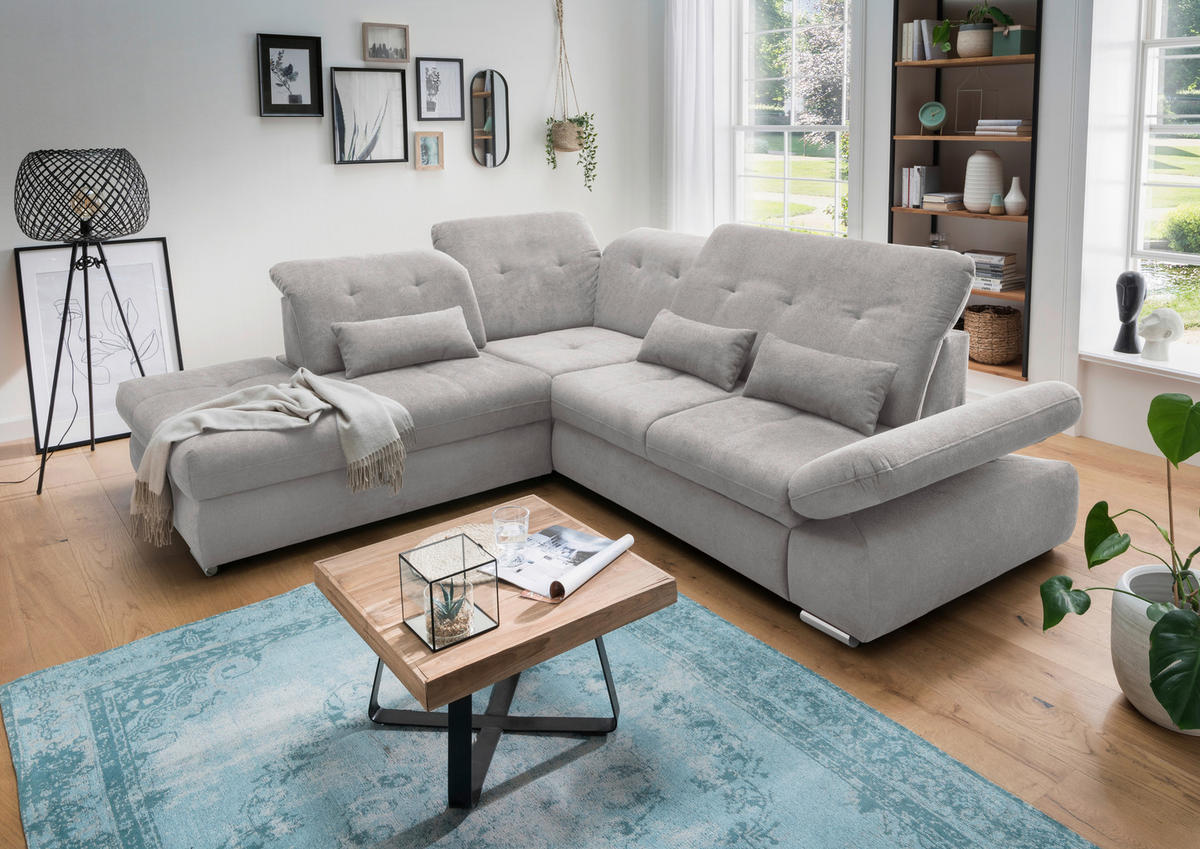 ECKSOFA Dalida Grau Chenille  - Chromfarben/Grau, MODERN, Textil/Metall (254/280cm) - Livetastic