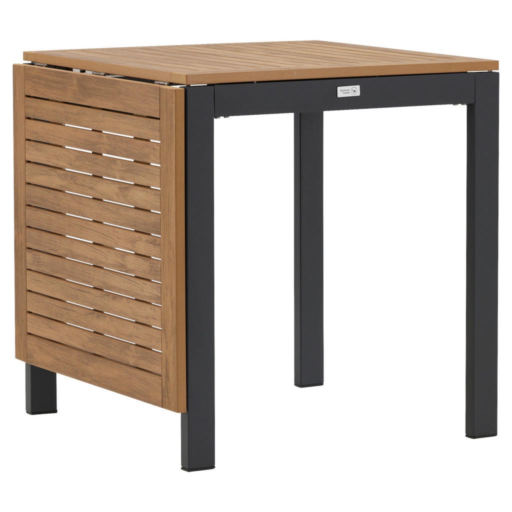 Thumbnail - Gardenson Balkontisch, Braun, Schwarz, Holz, Metall, quadratisch, 70x75x70 cm, ausziehbar, wetterbeständig, Balkonmöbel,...