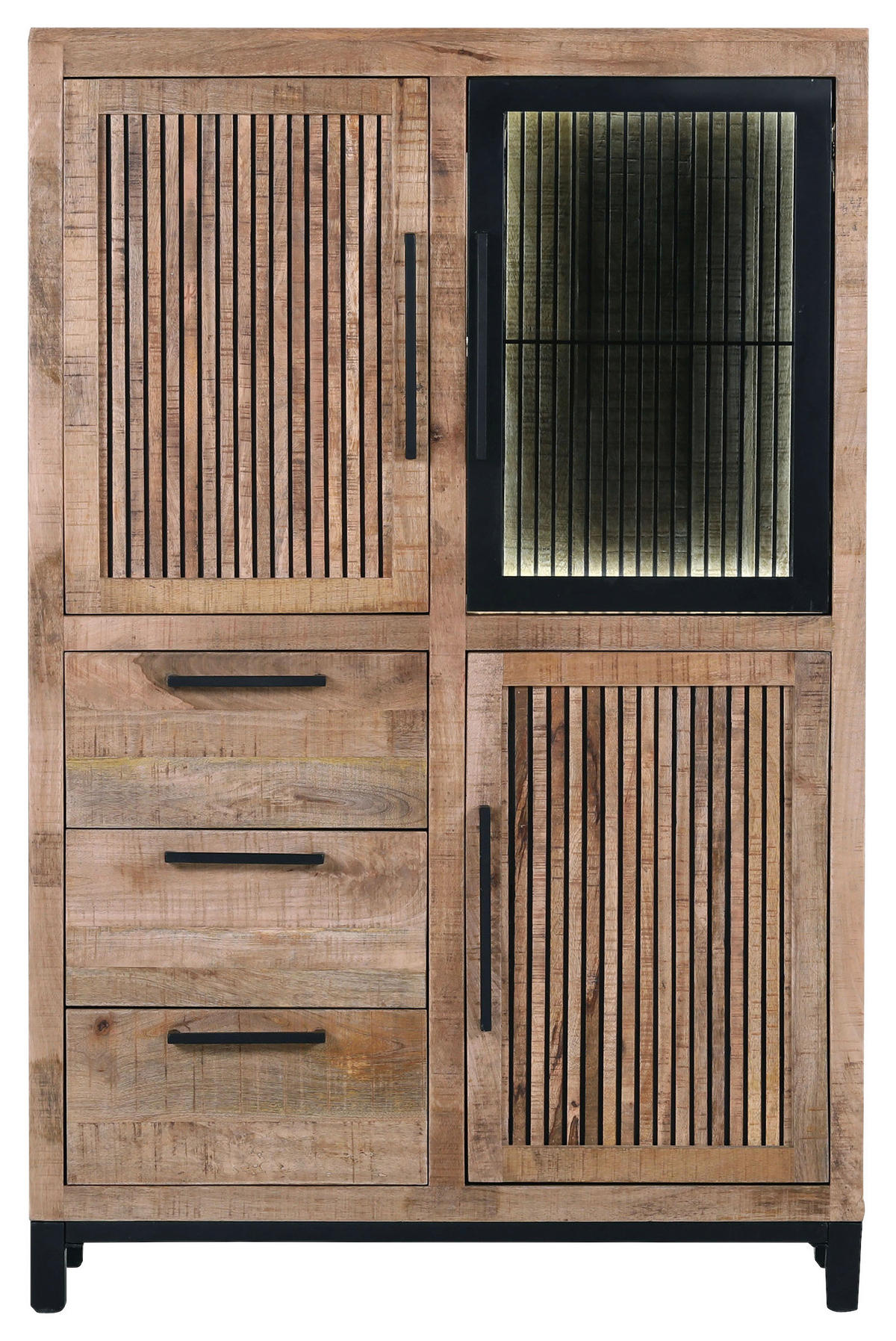 HIGHBOARD  in 95/145/43 cm  - Schwarz/Naturfarben, MODERN, Glas/Holz (95/145/43cm) - Livetastic