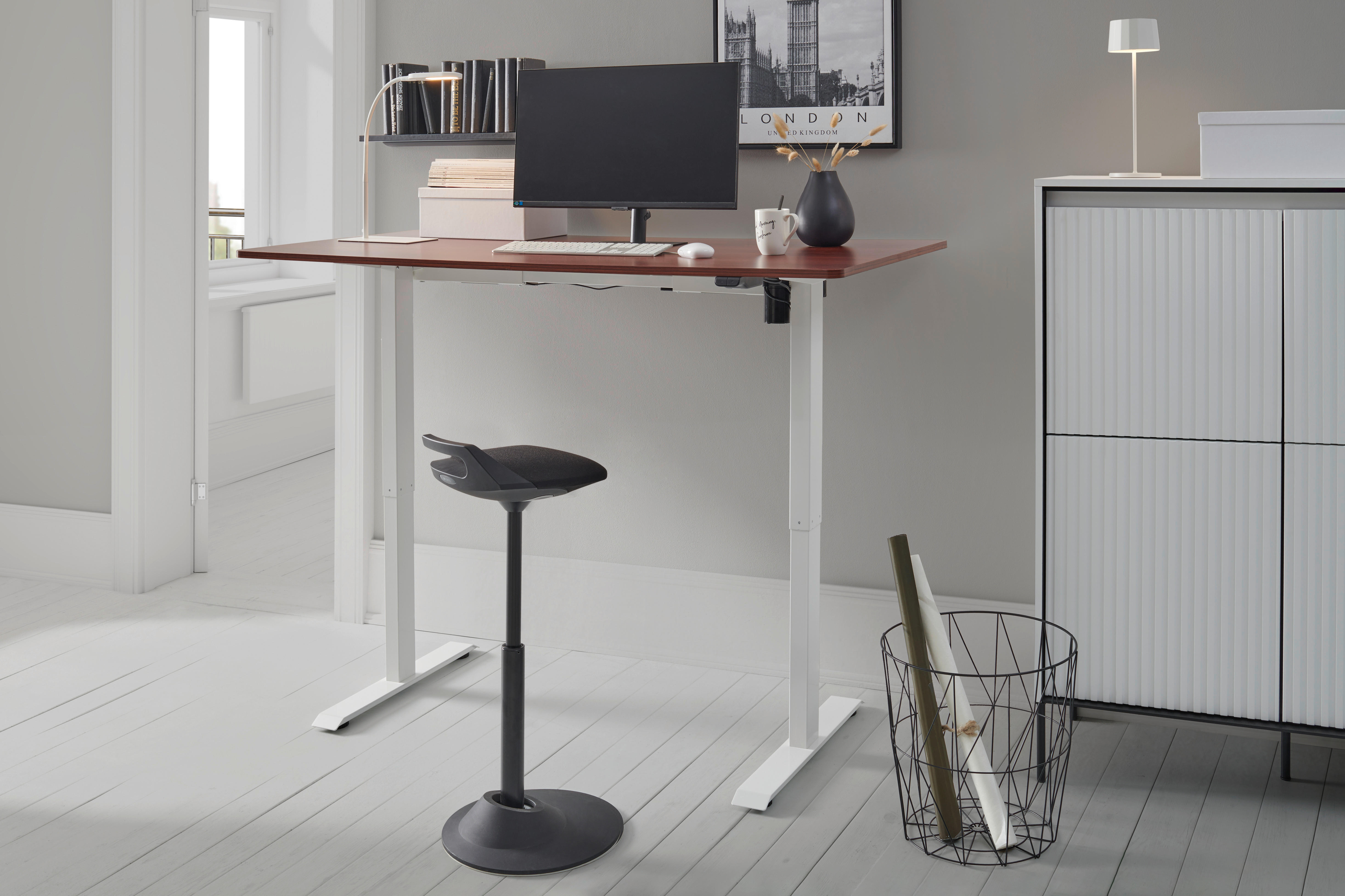 SCHREIBTISCH höhenverstellbar  - Walnussfarben/Weiß, MODERN, Holzwerkstoff/Metall (160/73-123/80cm) - Livetastic