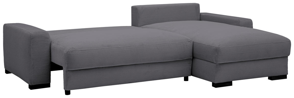 ECKSOFA in Cord Grau  - Schwarz/Grau, Design, Holz/Textil (264/184cm) - Stylife