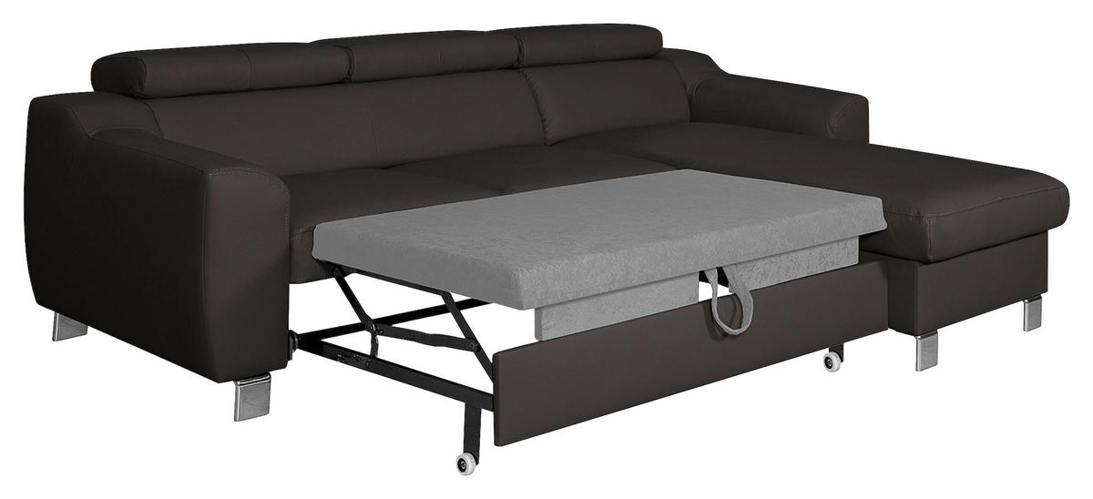 ECKSOFA in Lederlook Echtleder Dunkelbraun  - Chromfarben/Dunkelbraun, Design, Leder/Textil (242/176cm) - Livetastic