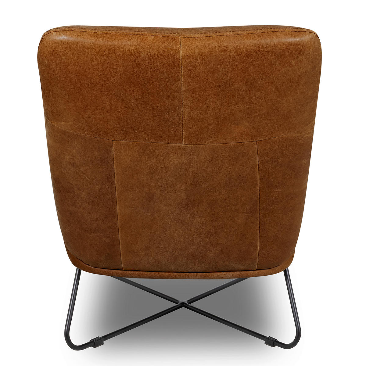 SESSEL in Echtleder Cognac  - Cognac/Schwarz, Design, Leder/Metall (67/87/74cm) - Livetastic