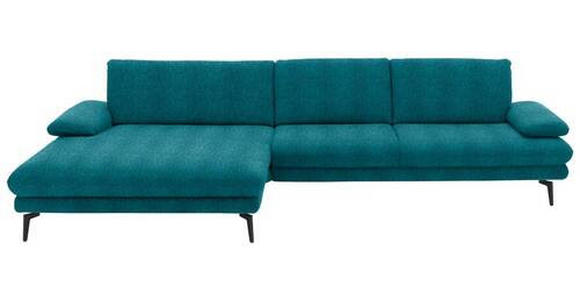 ECKSOFA in Chenille Petrol  - Petrol/Schwarz, Design, Textil/Metall (180/310cm) - Dieter Knoll