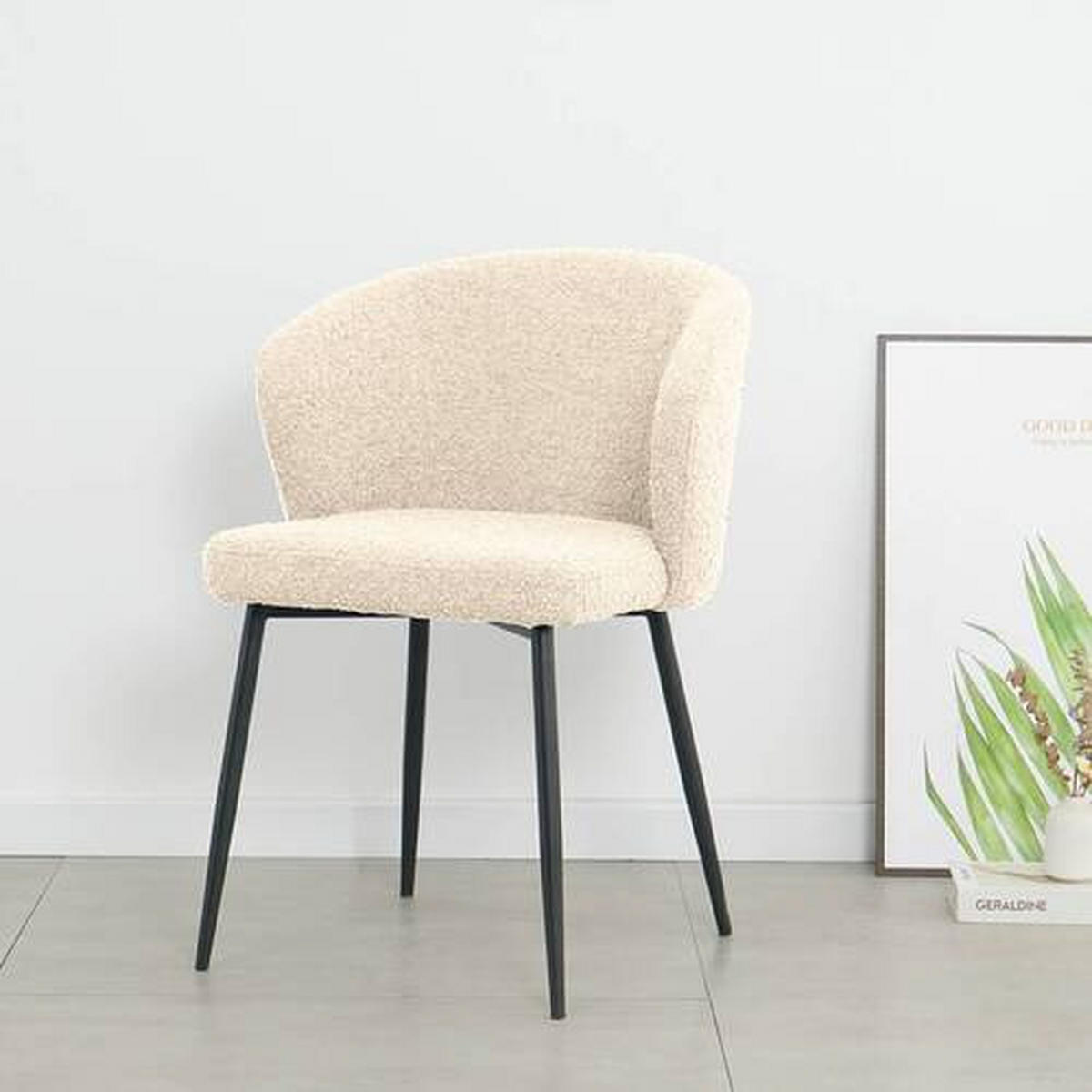 STUHL  in Eisen Bouclé Metall, Textil  - Creme/Schwarz, LIFESTYLE, Textil/Metall (57/82/59cm) - home24