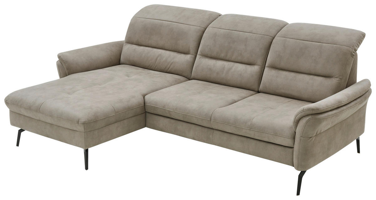 ECKSOFA in Flachgewebe Graubraun  - Graubraun/Schwarz, Konventionell, Textil/Metall (181/260cm) - Beldomo Speed