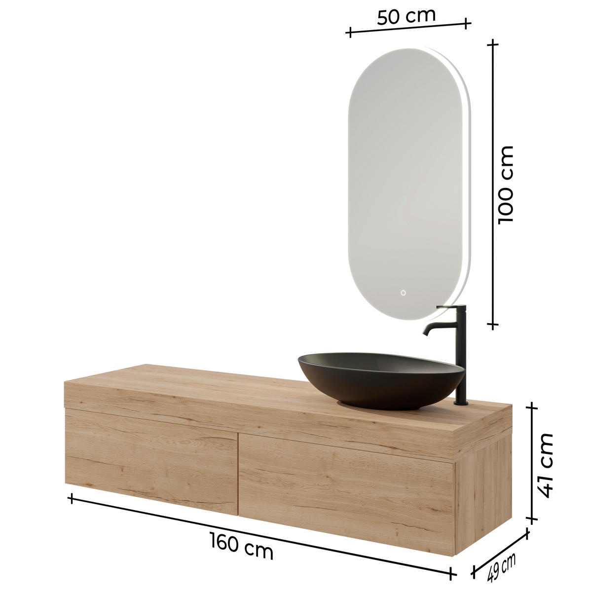 BADEZIMMER 5-teilig  in 160 cm  - Eichefarben/Schwarz, MODERN, Keramik/Holzwerkstoff (160cm) - Celina Home