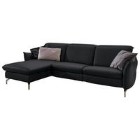 ECKSOFA in Echtleder Schwarz  - Schwarz/Nickelfarben, Modern, Leder/Metall (179/233cm) - Livetastic