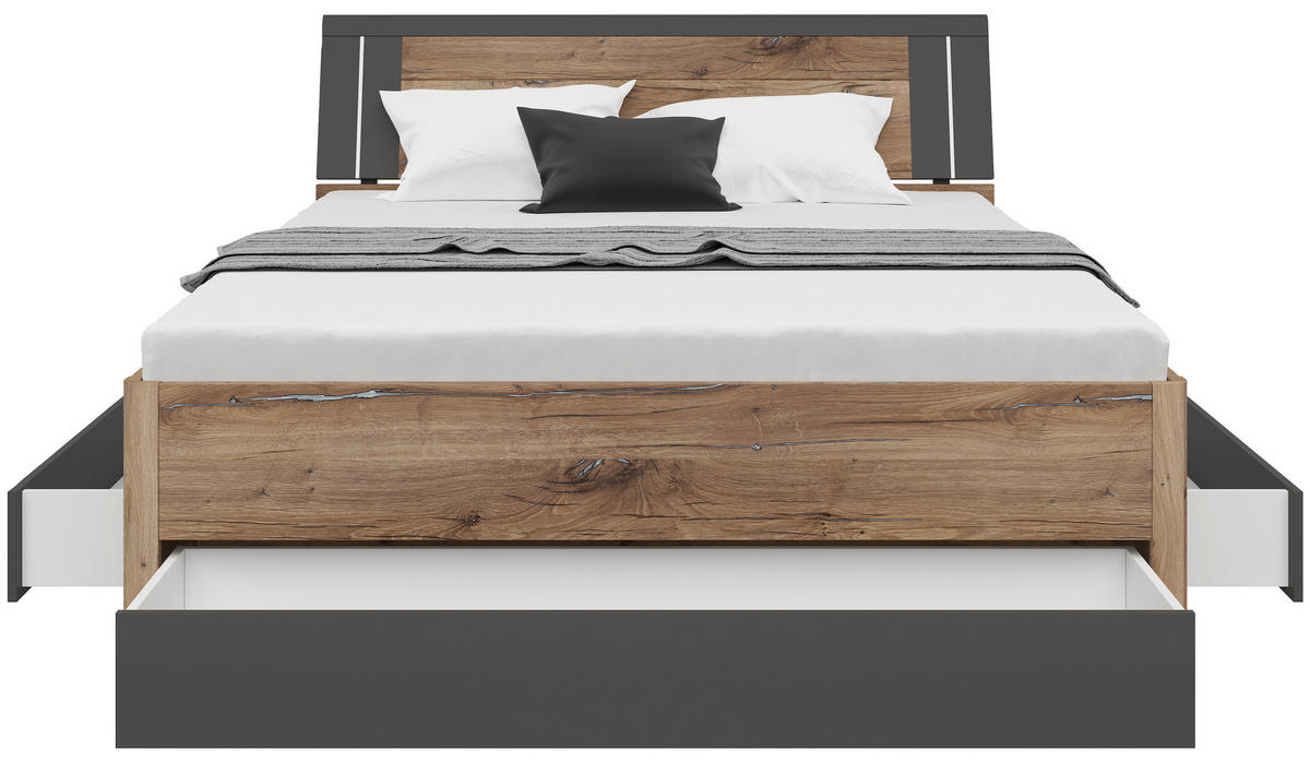 STAURAUMBETT 160/200 cm,  in Graphitfarben, Eiche dunkel,  - Eiche dunkel/Eichefarben, KONVENTIONELL, Holzwerkstoff (160/200cm)