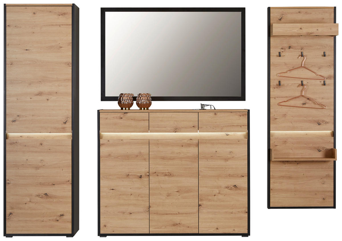 KOMMODE WELCOME  in 130,5/109/38 cm  - Schwarz/Eiche Artisan, MODERN, Holzwerkstoff/Kunststoff (130,5/109/38cm) - Boxxx