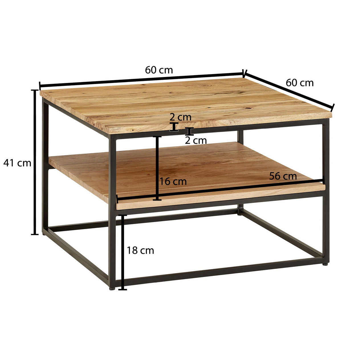 COUCHTISCH in Holz 60/60/41 cm  - Schwarz/Akaziefarben, Modern, Holz/Metall (60/60/41cm) - MID.YOU
