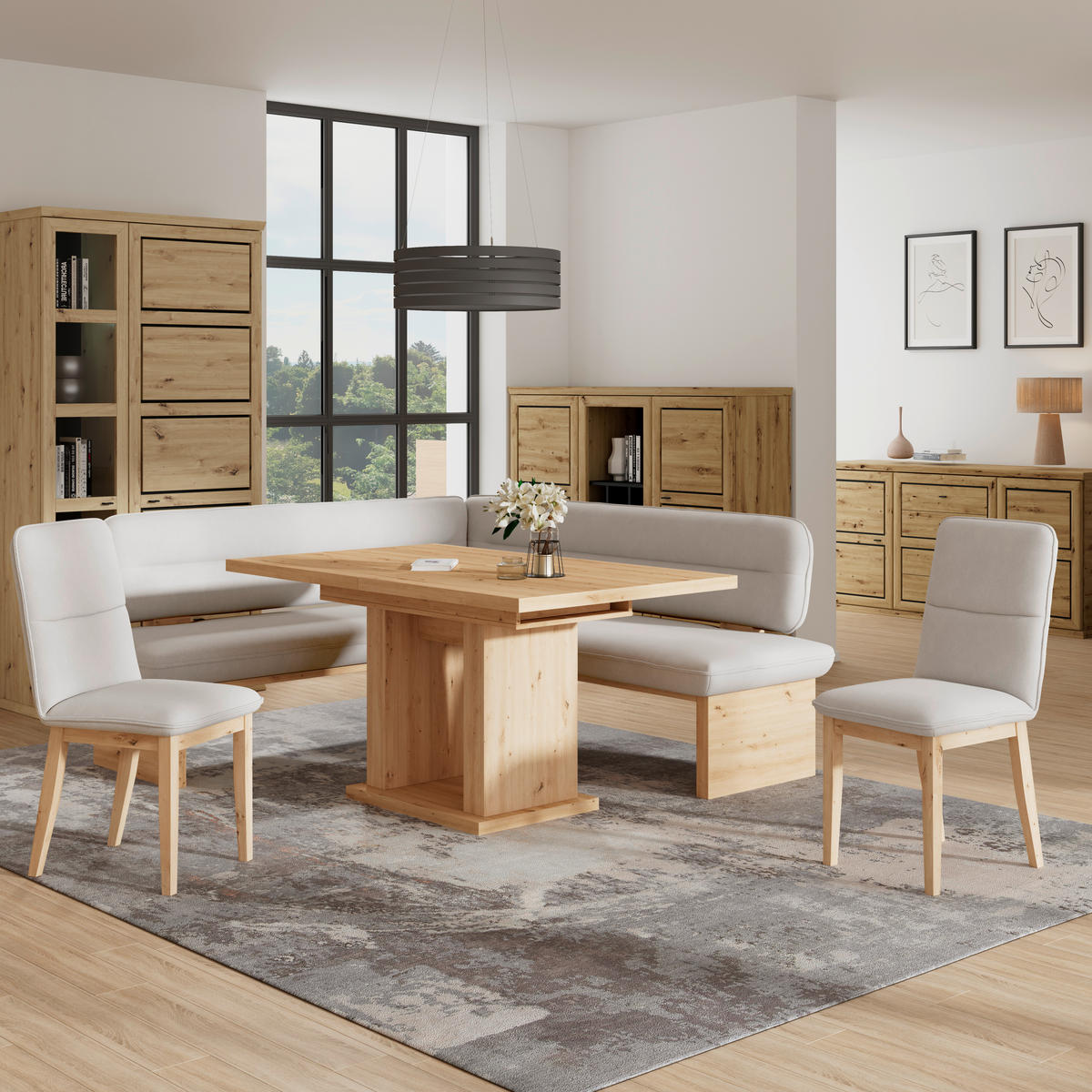 ECKBANK 170/192 cm Webstoff Weiß Eiche Sperrholz   - Eichefarben/Weiß, KONVENTIONELL, Holz/Textil (170/192cm) - Livetastic