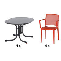 GARTENGARNITUR 5-teilig Stahl  - Anthrazit/Rot, Basics, Kunststoff/Metall (90/80/140cm) - Siena Garden