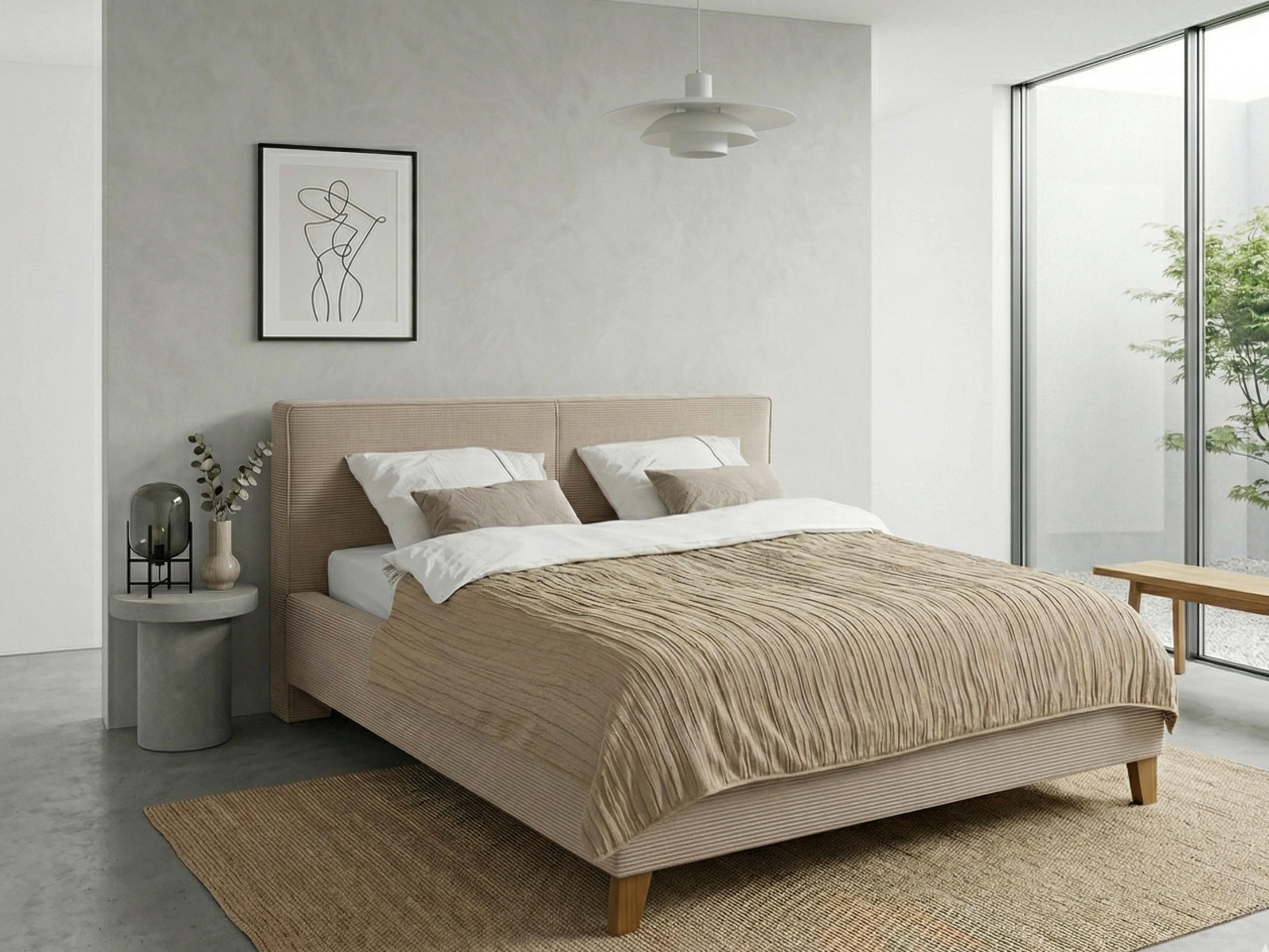 POLSTERBETT Lattenrost, Bettkasten Creme 180/200 cm  - Eichefarben/Creme, MODERN, Holz/Textil (180/200cm) - MID.YOU