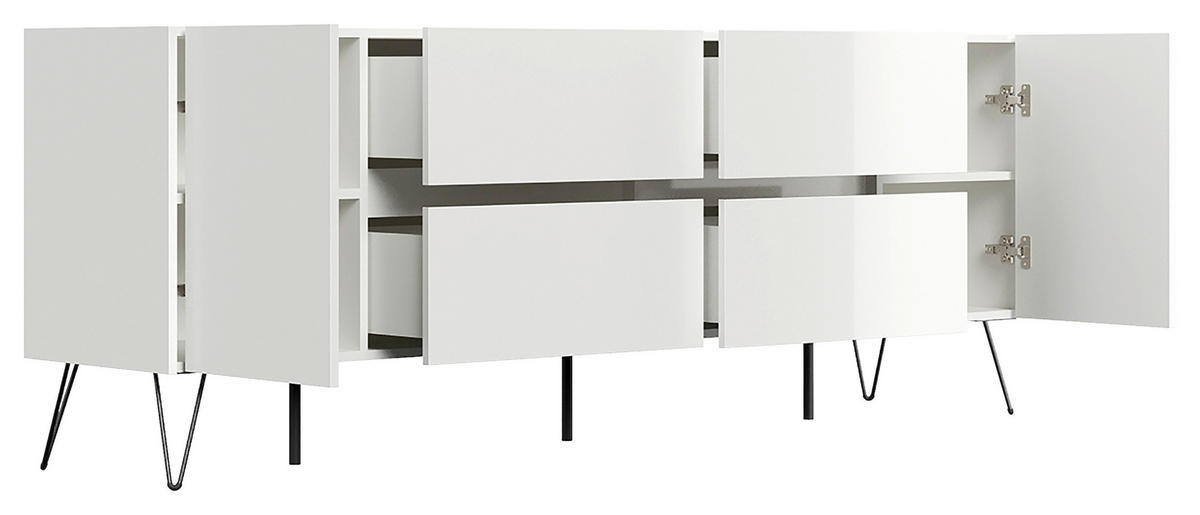 SIDEBOARD Posseik Industrial 199/75,8/42 cm 4 Schublade(n)  - Weiß Hochglanz/Schwarz, Design, Holzwerkstoff/Metall (199/75,8/42cm) - MID.YOU