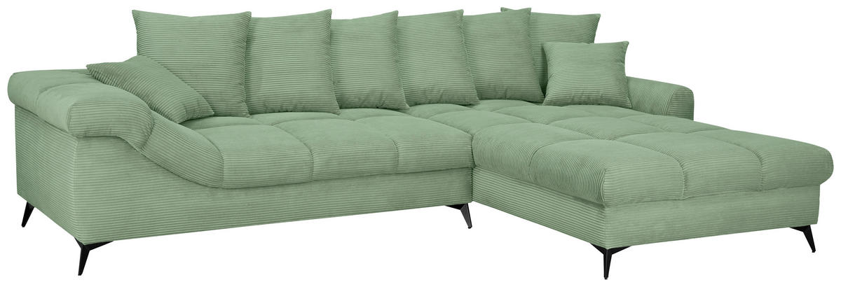 ECKSOFA Pastellgrün Cord Rückenkissen, Armlehnenkissen, Rücken echt  - Pastellgrün/Schwarz, KONVENTIONELL, Textil/Metall (332/231cm) - Carryhome