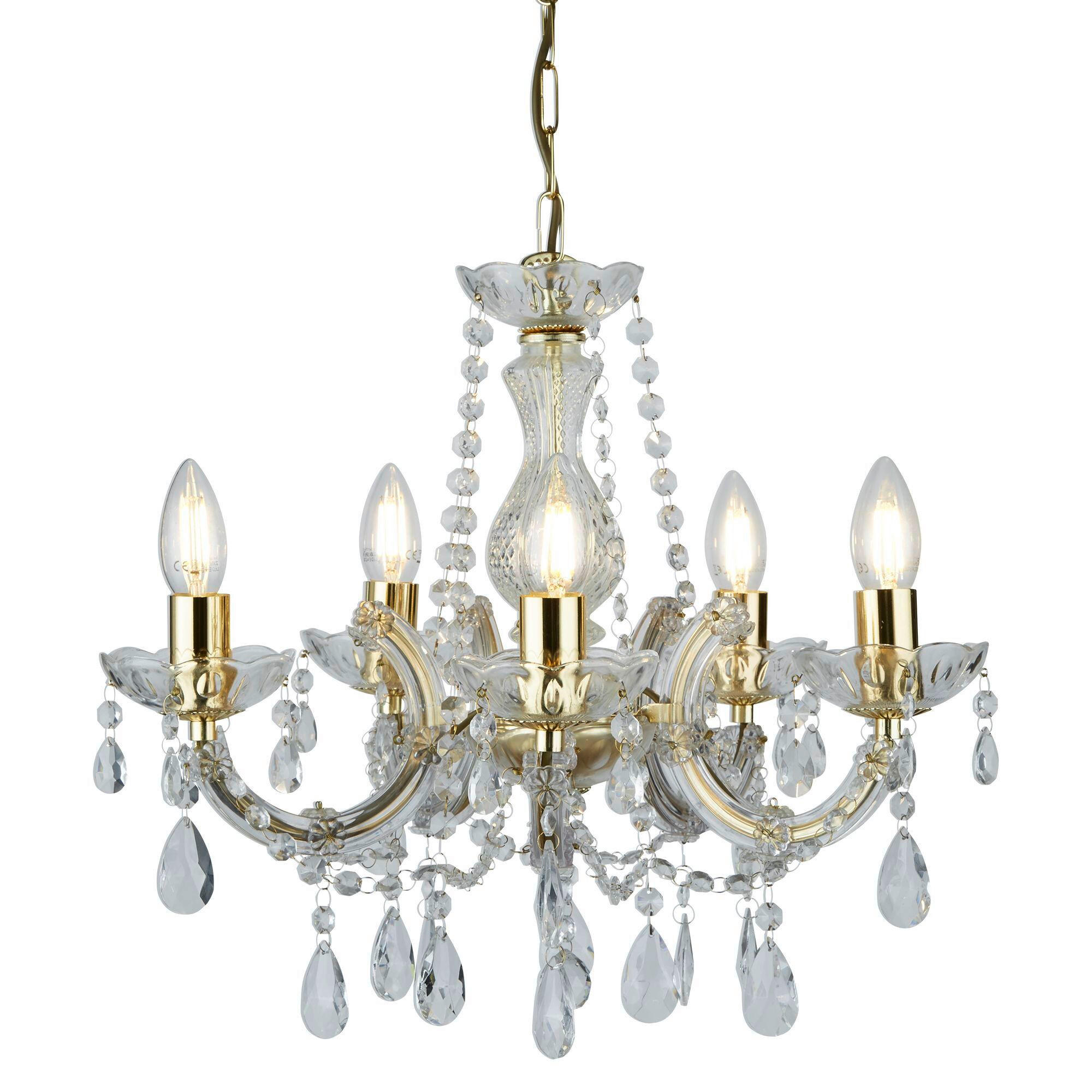 KRISTALL-HÄNGELEUCHTE Marie Therese  - Goldfarben, KONVENTIONELL, Glas/Kunststoff (48/120cm) - Searchlight